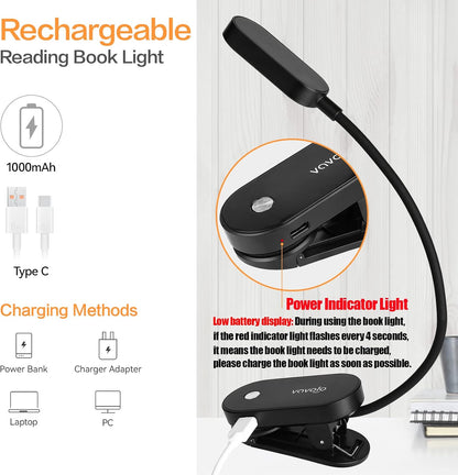 VAVOFO Rechargeable Book Light, 14 LEDs Eye Care Clip On Amber Reading Light for Bookworms Reading in Bed with 9 Colors 9 Brightness (Blue)