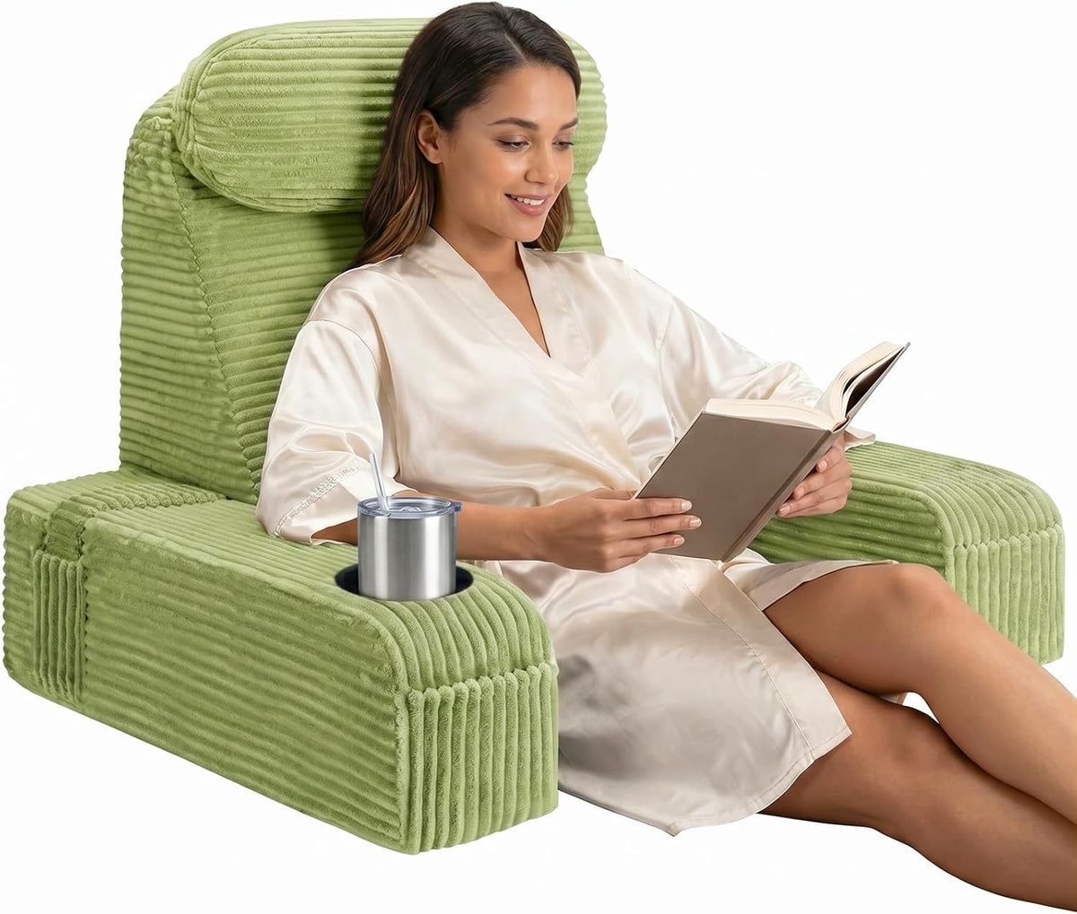 Reading Pillow/Backrest Pillow with Arms, Cup Holder & Phone Pocket