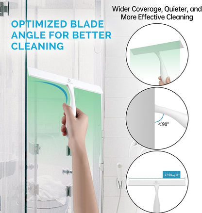 Shower Squeegee for Shower Doors with Bold Handle, 11" Anti-Rust Silicone Shower Squeegee for Shower Glass Door with Stainless Steel Inner Frame, Ergonomics All-Purpose Window Squeegee-Black