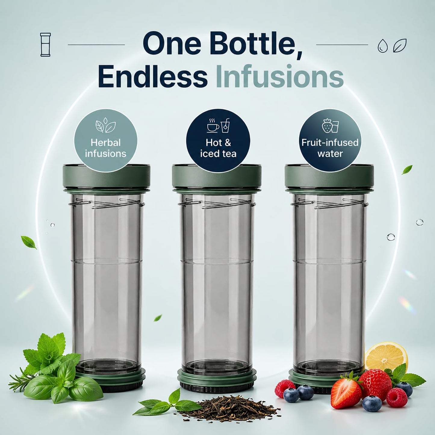 VIVA Recharge Tea Infuser Bottle, 16 oz Insulated Stainless Steel Travel Tea Tumbler with Infuser for Loose Leaf, Hot & Cold Tea & Coffee, Patented Steep Control, Leak-Resistant Lid - Mustard
