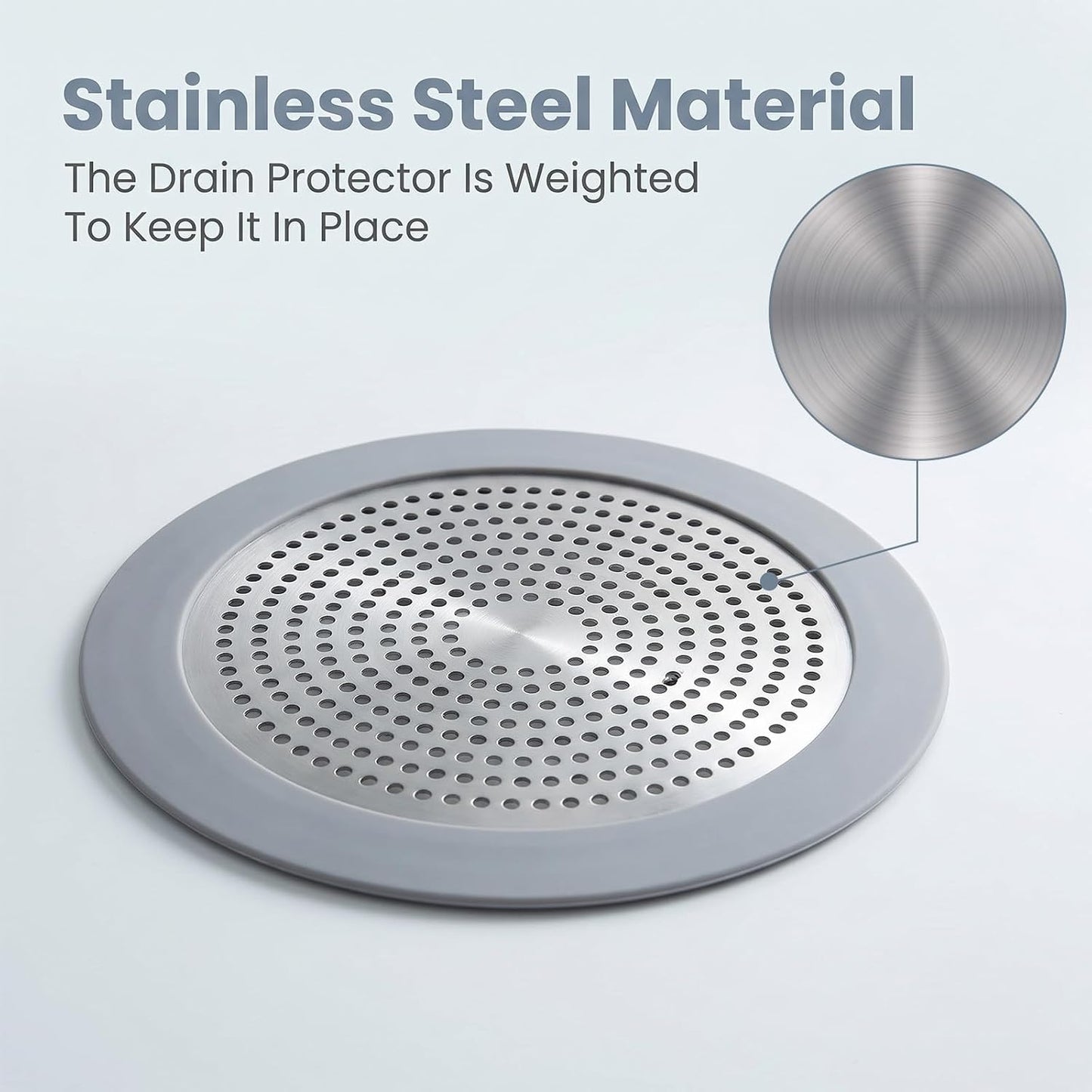 Flat Shower Drain Hair Catcher 5.7in Wide Round Hairs Stopper | Shower Drain Cover Sink Protector Filter for Showers Bathroom Pet Owners Homeowners Renters Stainless Steel & Silicone