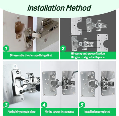 2 Pcs Cabinet Door Hinges, Cabinet Hinge Repair Plate Kit Fix Loose Sagging Cabinet Doors,Hinge Repair Plates for All Home Cabinets,Door Repair Kit Include(4 Repair Panels+2 Hinges+26 Screws) (1)