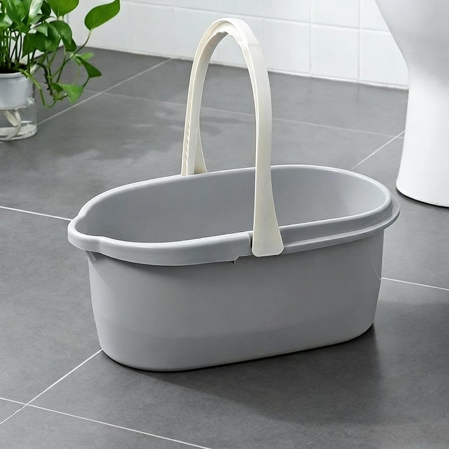 Haundry Compact Mop Bucket with Handle, Rectangular Cleaning Bucket and Caddy for Cleaning Supplies, 10L, Grey