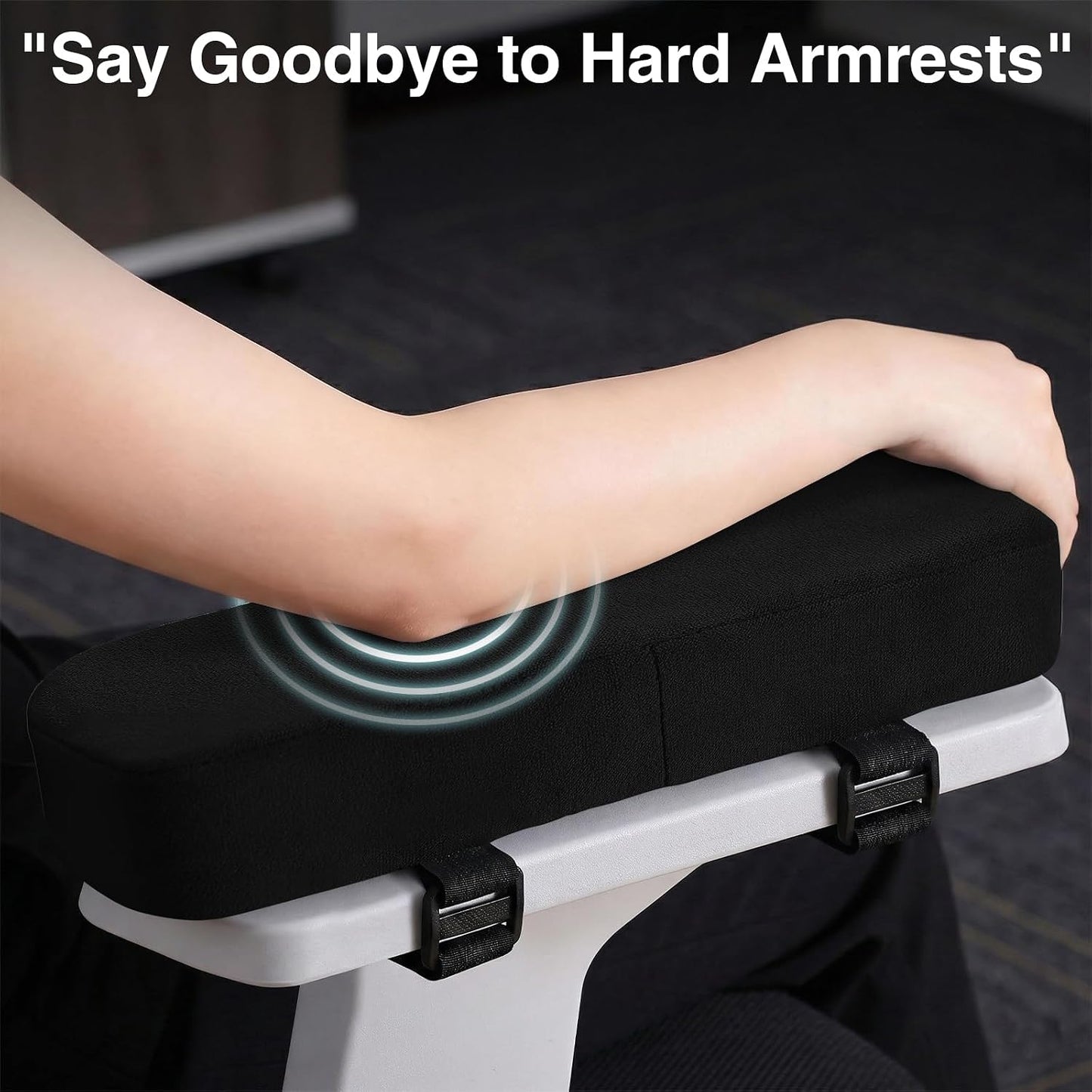 Smiry Memory Foam Office Chair Armrest Pads, Non-Slip Armrest Cushion | Ergonomic Arm Rest Pads with Adjustable Buckles and Straps, Elbow Relief for Desk, Gaming & Wheelchair, Black, Set of 2