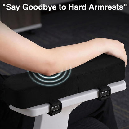 Smiry Memory Foam Office Chair Armrest Pads, Non-Slip Armrest Cushion | Ergonomic Arm Rest Pads with Adjustable Buckles and Straps, Elbow Relief for Desk, Gaming & Wheelchair, Black, Set of 2