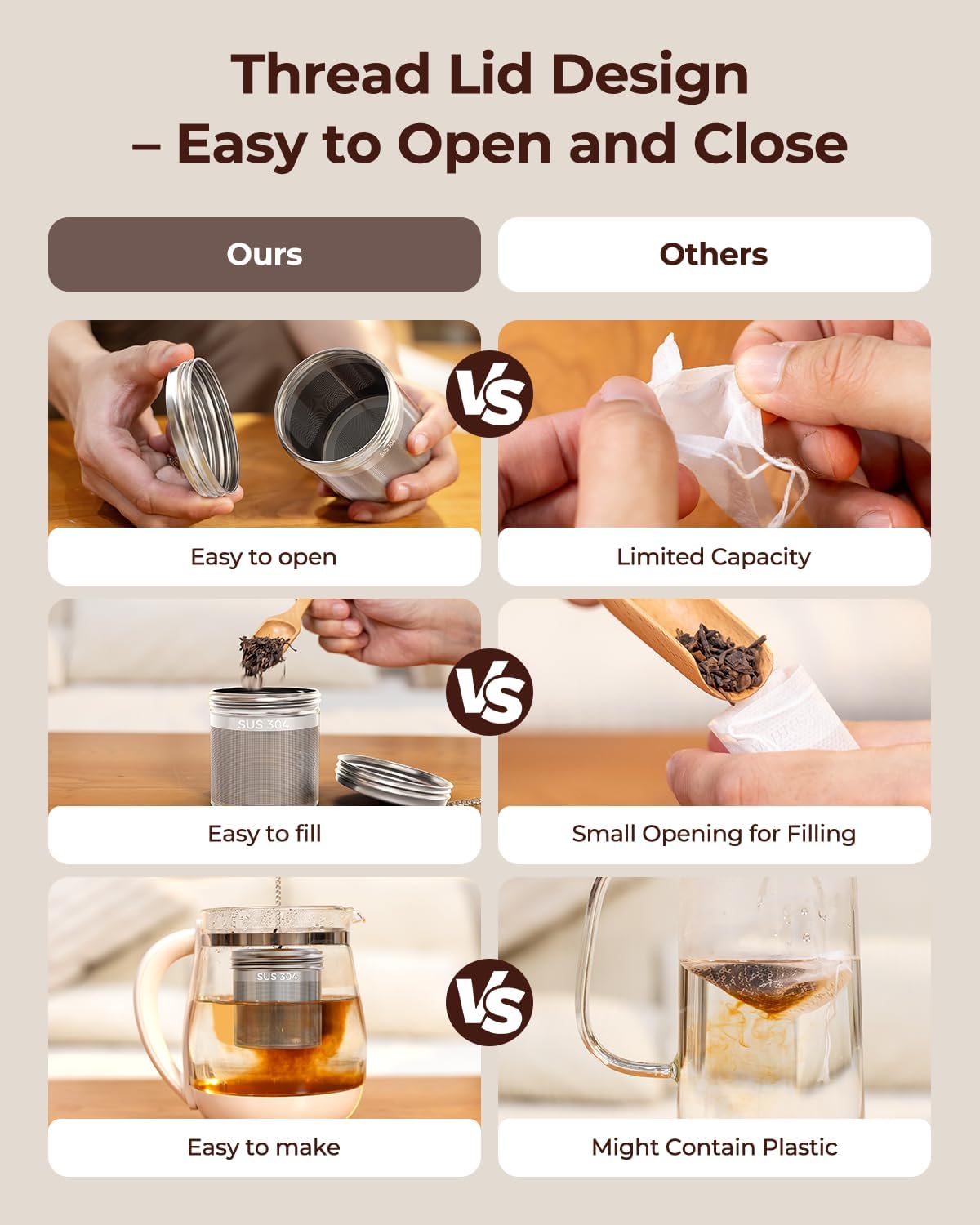 2 Pack Reinmoson 304 Stainless Steel Tea Infuser for Loose Leaf Tea | 1.58” x 2.2” Extra Fine Mesh Tea Strainers Ball, Threaded Lid, Loose Leaf Tea Steeper for Black Tea, Rooibos, etc