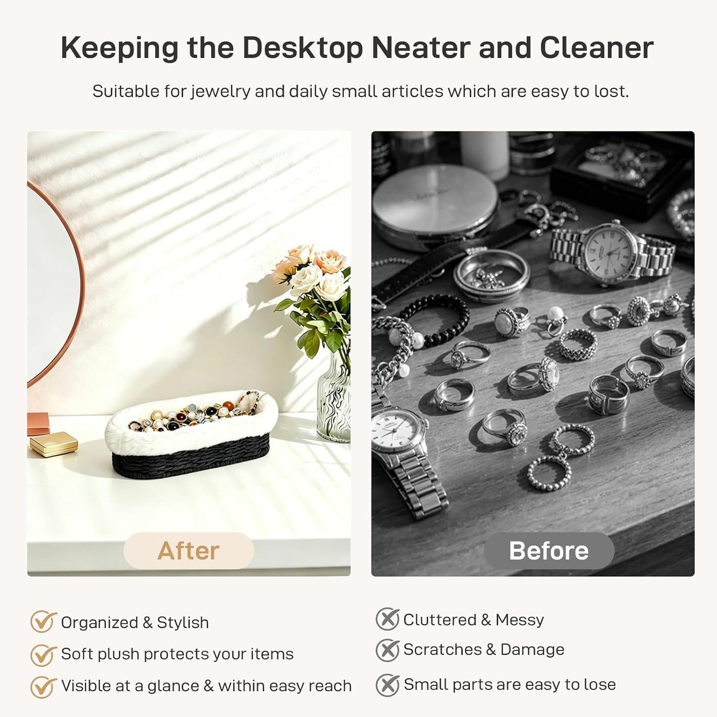 Glasses Holder, Paper Rope Plush Lined Eyeglass Holder Stand, Jewelry Key Tray Storage Organizer for Nightstand, Desk