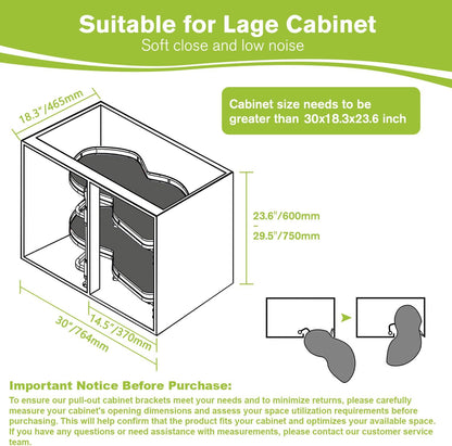 Blind Corner Cabinet Pull Out Organizer, Soft Close Swing Right Pull Out Cabinet Organizer 36inch, Corner Cabinet Lazy Susan for Corner Cabinet Blind Shelf, 2 Tiers Tray, Adjustable Height