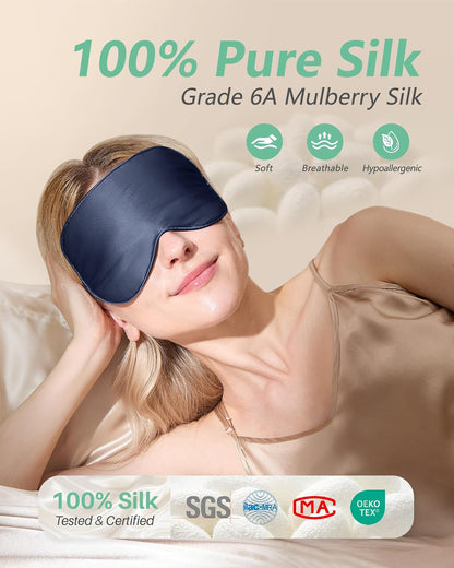 BeeVines 100% Mulberry Silk Sleep Mask, Light Blocking Eye Masks (2 Packs)