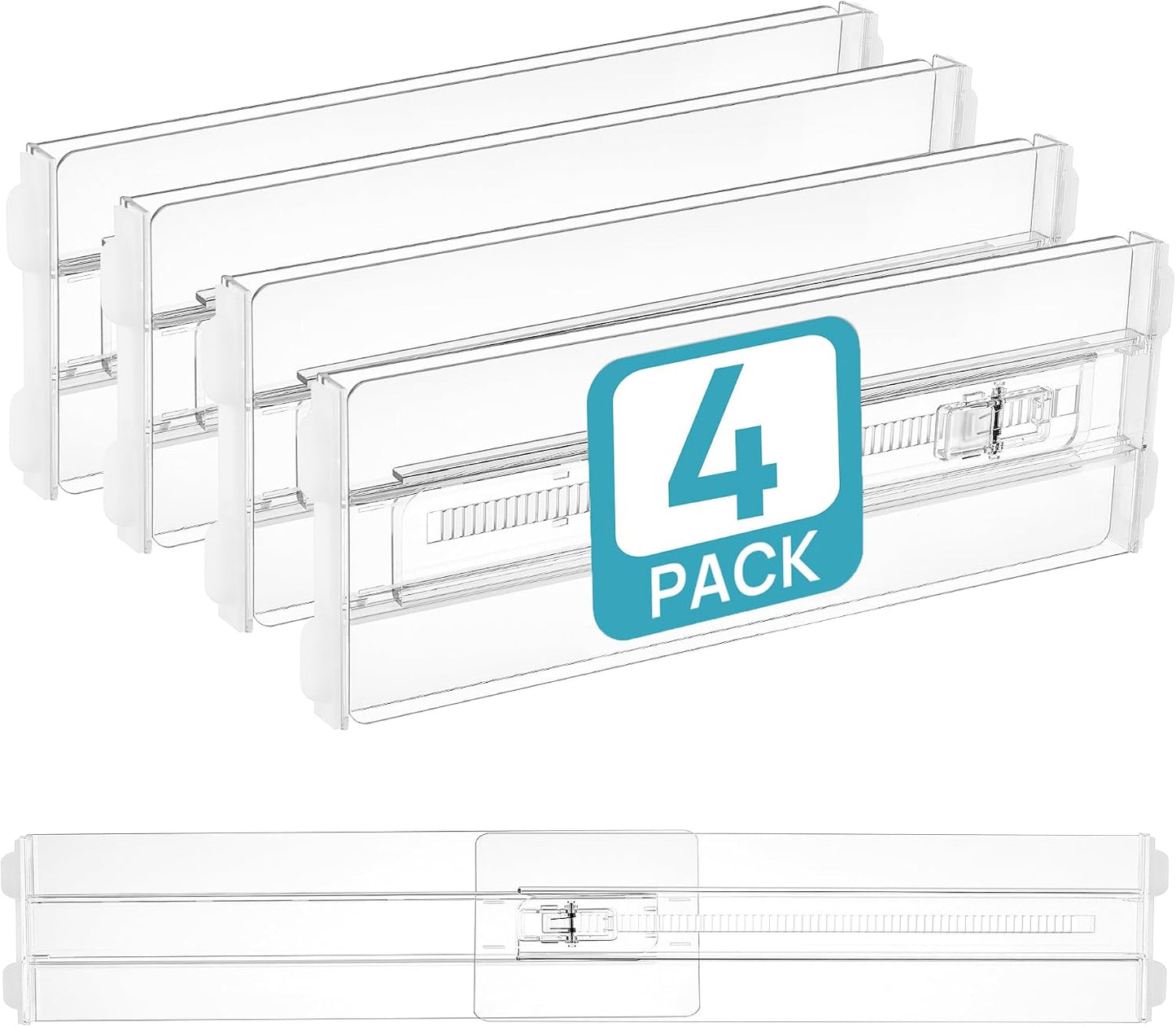 Vtopmart 12 Pack Drawer Dividers for Clothes, 4" High 10.2"-16.5" Adjustable Expandable Dresser Drawer Organizer, Clear Plastic Separators for Dresser, Baby Clothing, Underwear, Cosmetic, Toiletries | Expandable Dresser Drawer Organizer, Clear Plastic