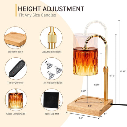 Candle Warmer Lamp with 3 Bulbs, Adjustable Height Dimmable Candle Warmer with Timer, Candle Lamp with Charming Gift Box Ribbon,Birthday Gifts for Women Mom, House Warming Gifts New Home Decor