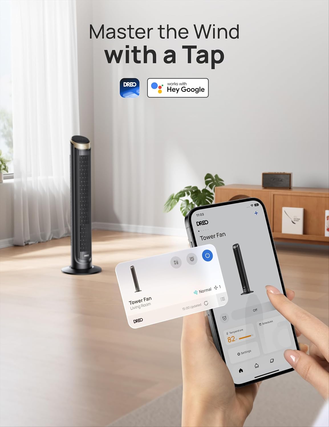 DREO Smart 42'' Tower Fan for Bedroom, 12 Speeds, 20dB Quiet Standing Fan