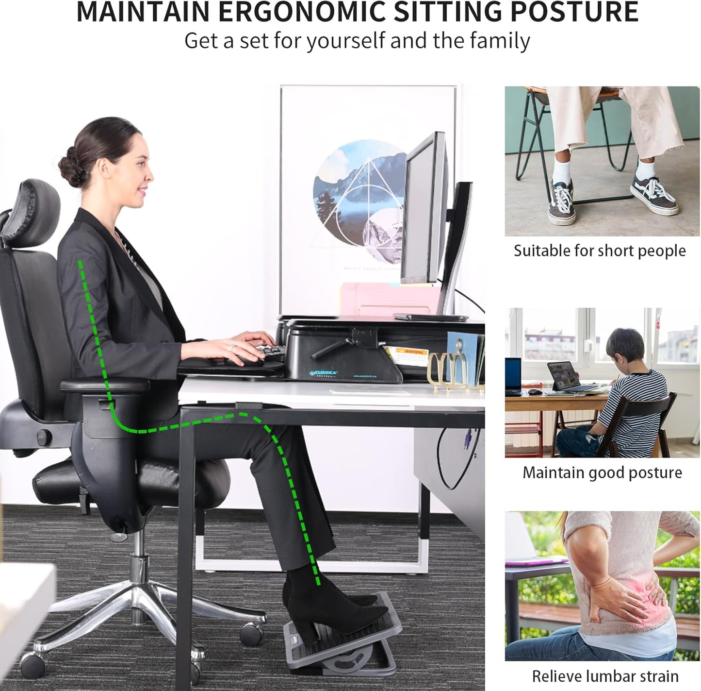 EUREKA ERGONOMIC Tilt Adjustable Footrest, Foot Rest for Under Desk at Work with Massage Surface, Office Foot Rest Under Desk with 20 Degree Tilt No Locking, Metal Frame | 20° tilt adjustable foot rest with massage surface and sturdy metal frame,