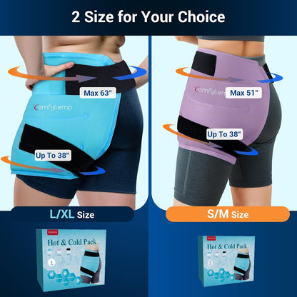 Comfytemp Hip Ice Pack Wrap for Sciatica Pain Relief, Hip Replacement Kit After Surgery, Reusable Gel Ice Pack for Injuries, Hot Cold Compress Recovery Items, Fathers Day Dad Gifts for Men, Blue (S/M)