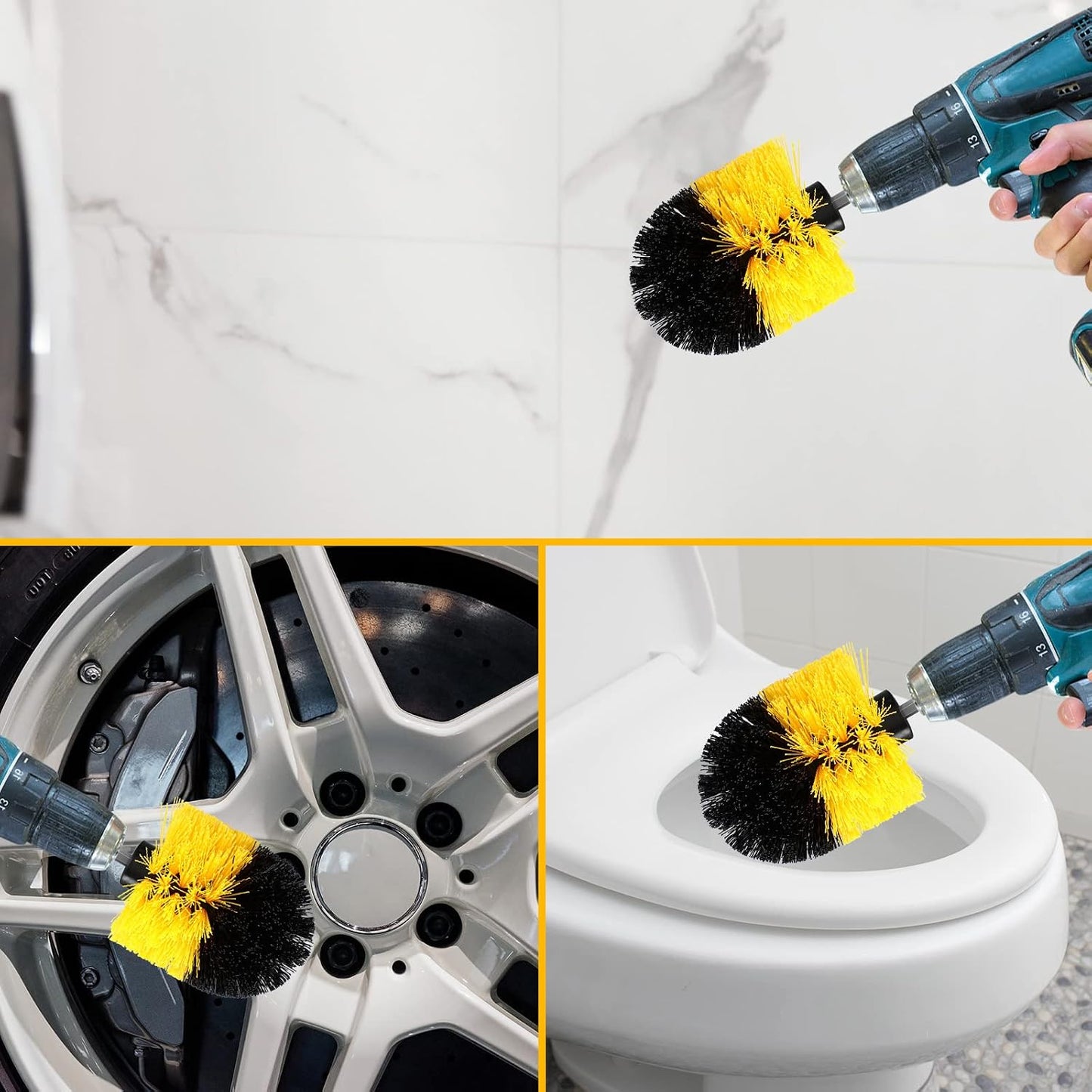 Drill Brush Nylon Drill Brush Attachment Electric Power Scrubber Scrub Brush Multi Purpose Cleaning Supplies for Drill Bathroom Surfaces Tub Grout Shower Kitchen Tile Auto Car (Yellow, 12 Pcs)