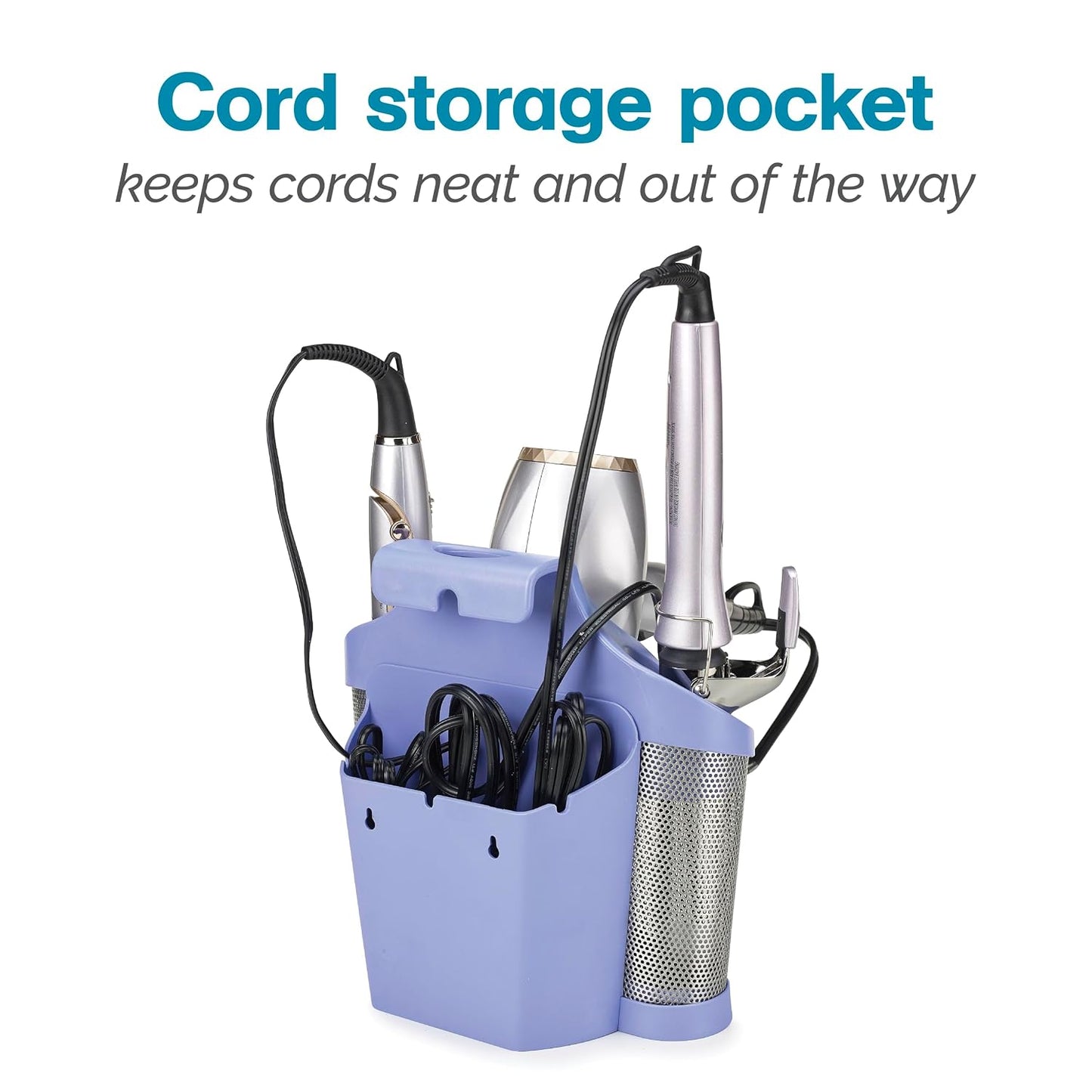 Polder Style Station, Tool Organizer for Hair Dryer, Curling Iron, and Straightener, Easy-to-Store Hair Styling Station, White and Silver