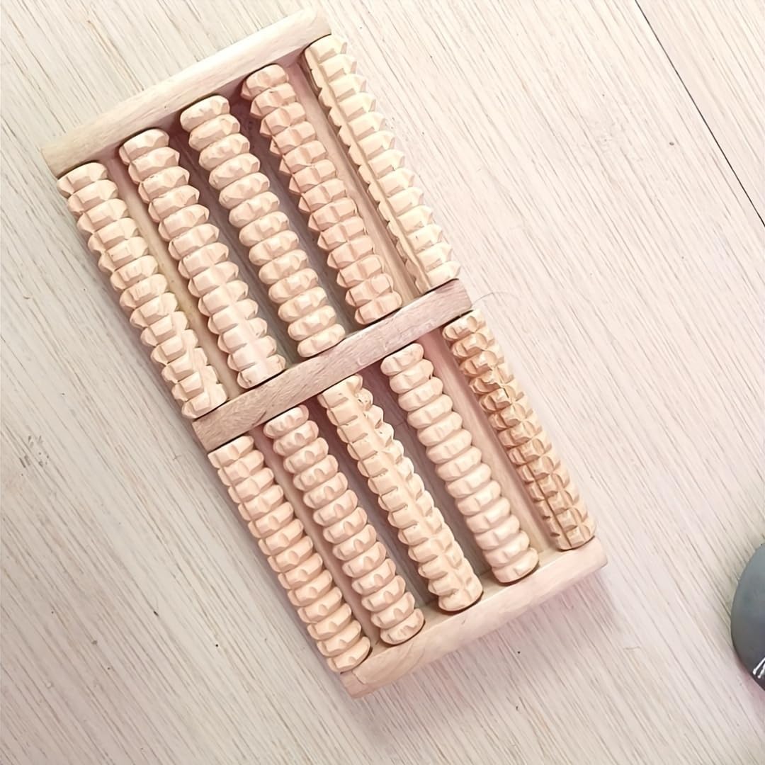 10.63 Inch * 4.72 Inch 5 Row Foot Massage Roller Wooden Dual Control Foot Massager for Home Use Suitable for All Seasons