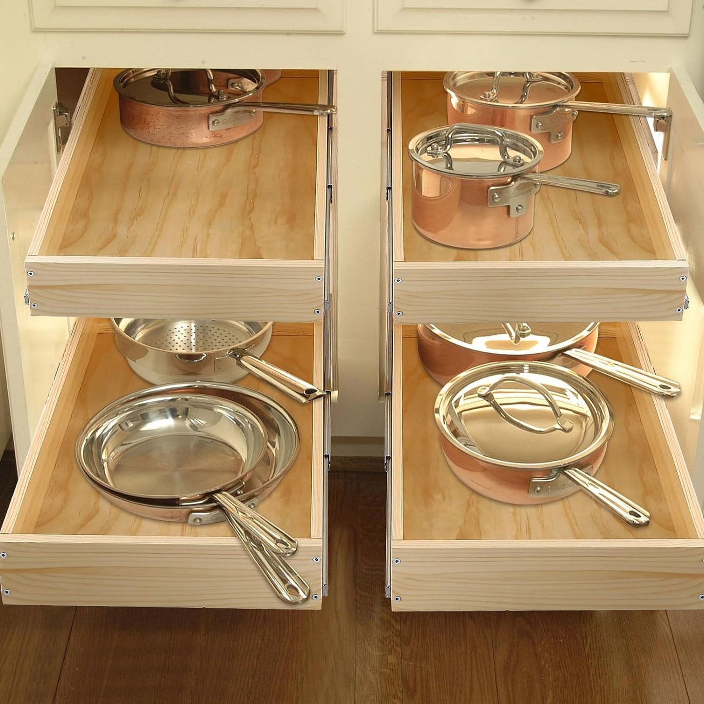 Pull Out Cabinet Organizer 17''W×21''D×16''H Slide Out Drawer | Soft Close Wood Kitchen Pullout Drawers for Cabinets Shelves for Kitchen, 2-Tier, Finished, Heavy-Duty, Bottom Assembly