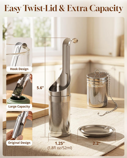 Tea Infuser for Loose Leaf Tea, Stainless Steel Fine Mesh Tea Strainer | 2-in-1 Loose Leaf Tea Steeper, HOUSE AGAIN Tea Filter & Scoop with Long Handle, Easy Fill Reusable Single Cup Tea Ball