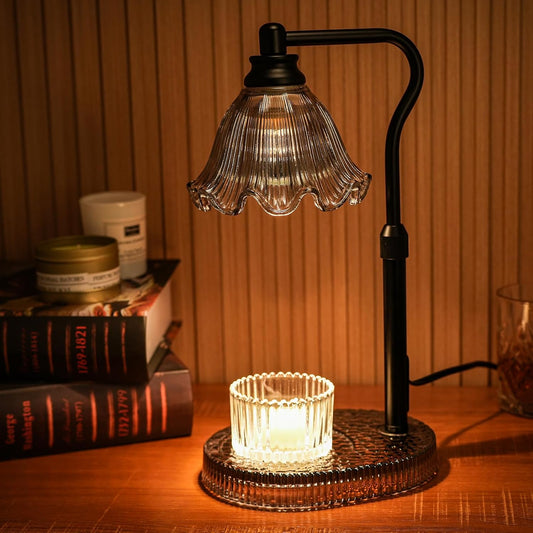 Flower Candle Warmer Lamp,Adjustable Timer & Dimmer(Green) | Adjustable height fits jars. Timer & dimmer safe melt. 2 bulbs & heat-proof base. Perfect for bedroom, office, or gifting.