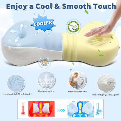 Cervical Neck Roll Pillow, Say Goodbye to Neck Pain, Travel Neck Support Pillow for Side Sleepers, Ergonomic Memory Foam Camping Pillow, Cervical Traction Device with Storage Bag