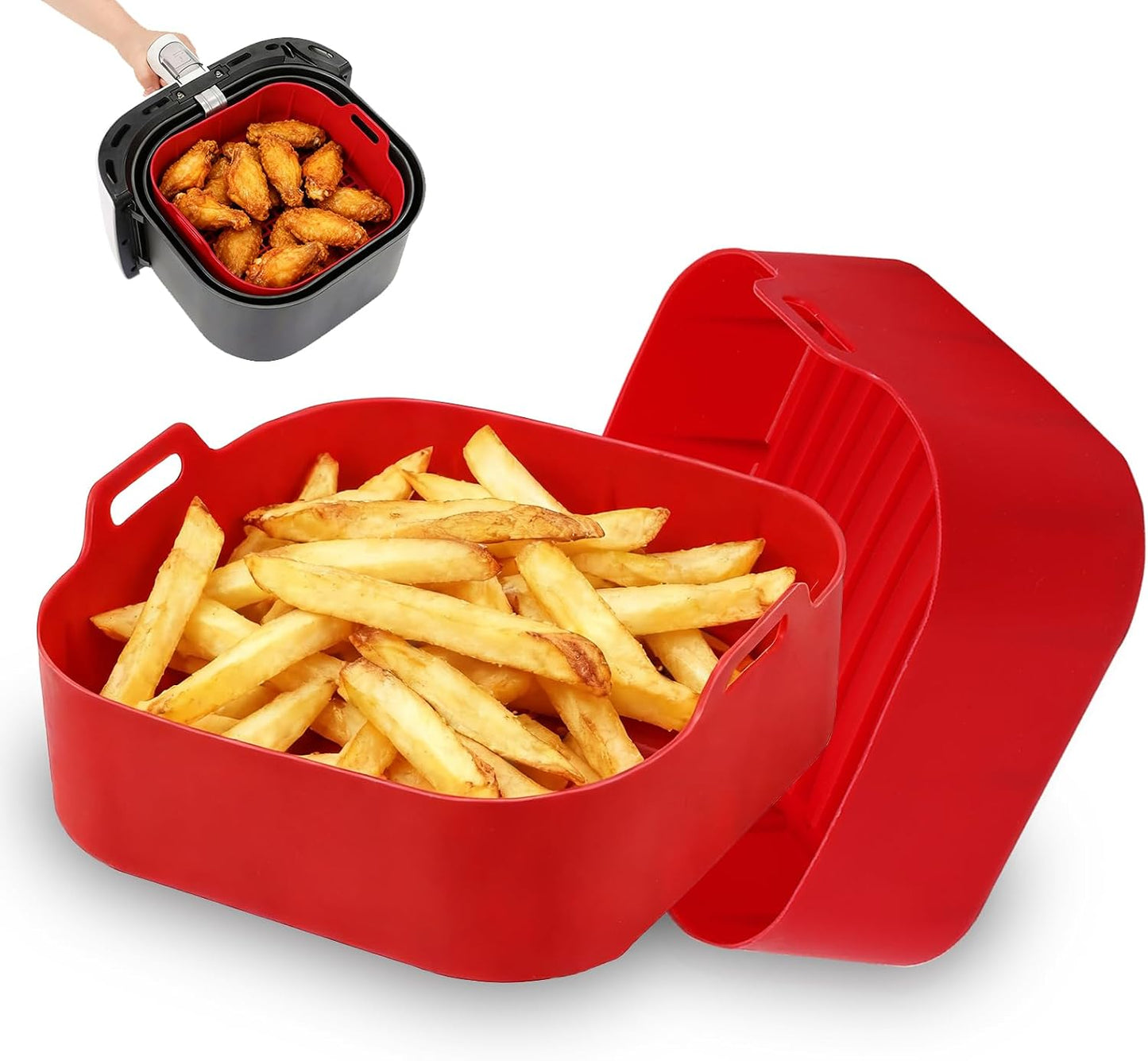 2Pcs Air Fryer Silicone Liners Fit 3-5QT Air fryer, Reusable Food Grade Silicone Air fryer Liners Baking Tray Basket Accessories(Round, 6.5 Inch)