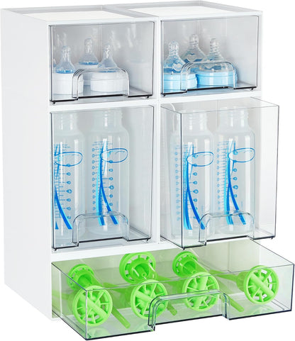 Vtopmart Clear Stackable Storage Drawers Set of 6, Plastic Organizer Bins | Multi-purpose Boxes for Bathroom Accessories Storage, Ideal for Cabinet, Shelf, Pantry, Laundry Room Organization