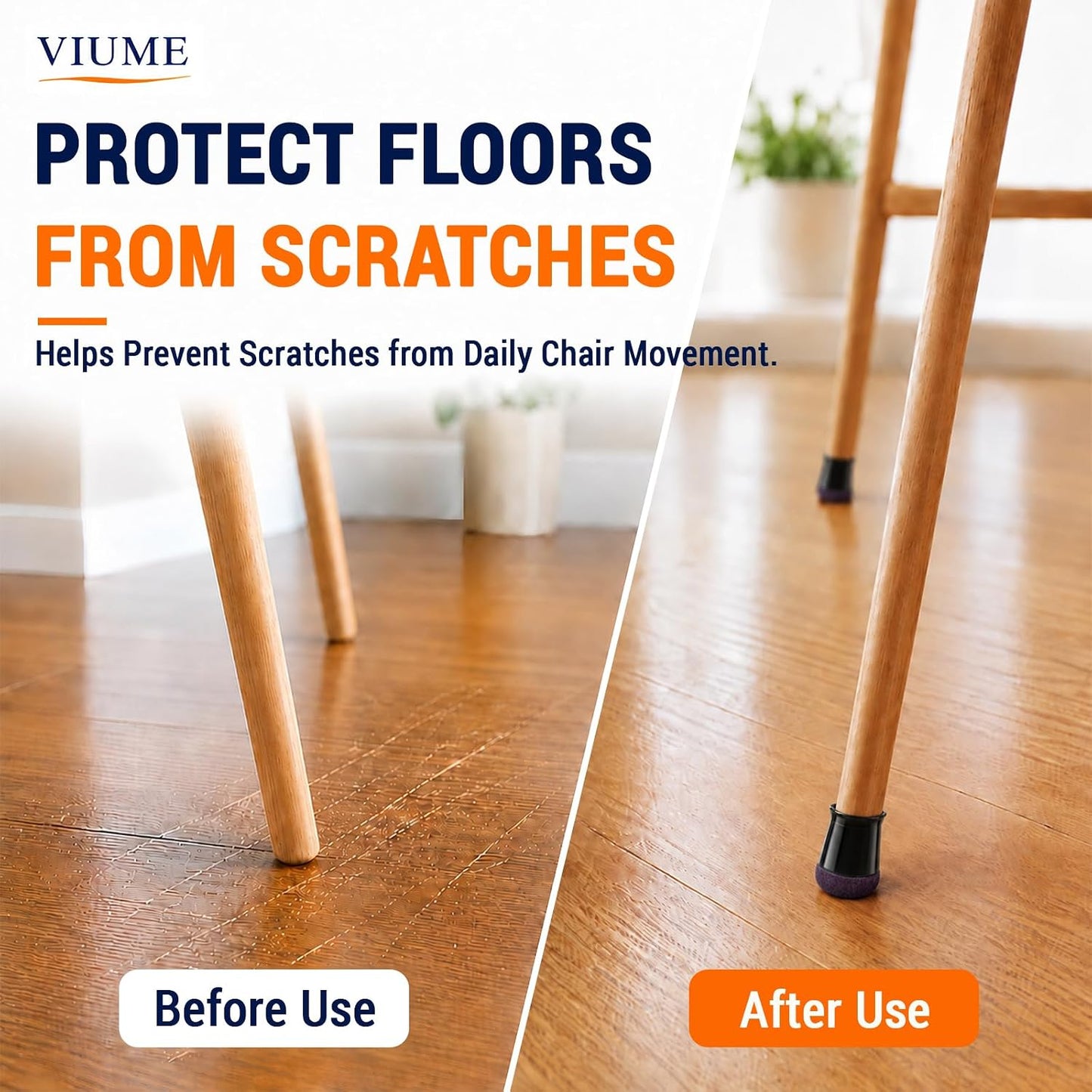 VIUME 24 Pcs Chair Leg Floor Protectors for Hardwood Floors Round | Silicone Covers Felt Pads Furniture Leg Caps Anti-Scratch Reduce Noise Fit (1-5/16" to 2")