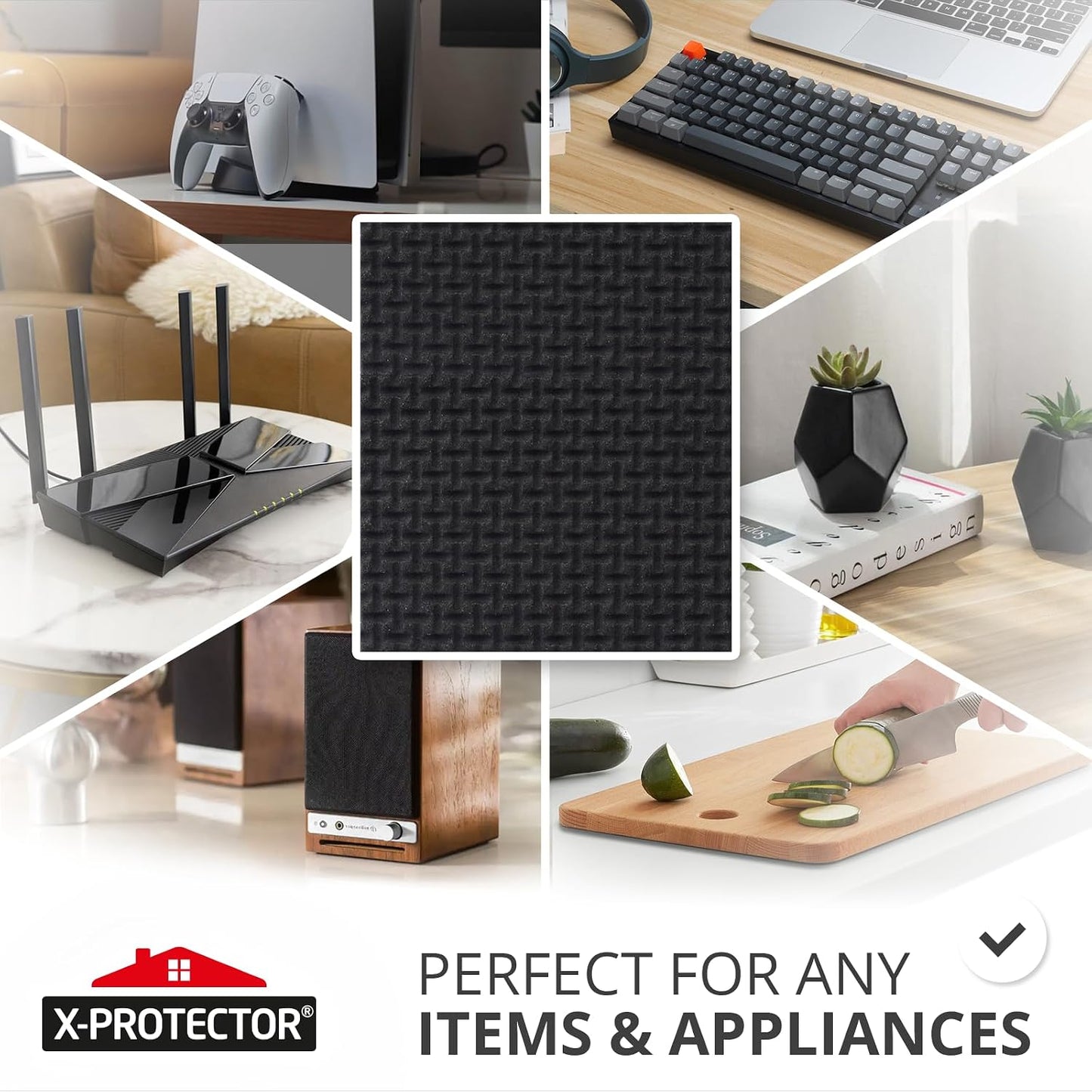X-Protector Rubber Strip - 8 PC Non Slip Pads - Black Universal Grip Strips | Self-Adhesive Rubber Sticky Pads - Premium Feet for Keyboard, Appliances - Featuring an Amazing Super Sticky Gripping Pad