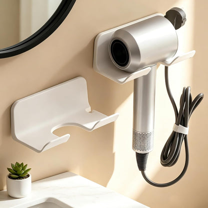 Universal Hair Dryer Holder, Self Adhesive Wall Mount, White | Universal storage rack fits most brand blow dryers, ideal for bathroom organization