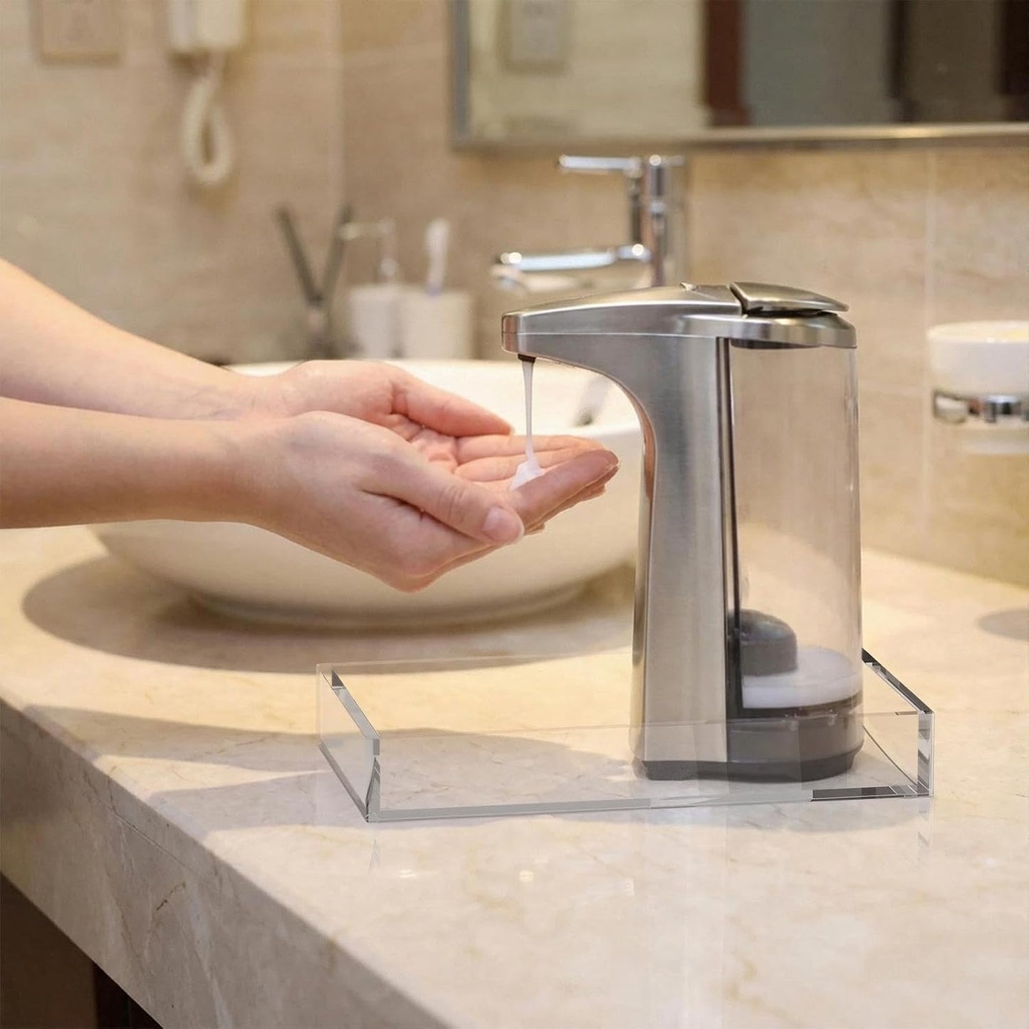 Acrylic Dispenser Drip Tray, Automatic Soap Dispenser Bracket, Laundry Detergent Drip Catcher Prevent Dripping and Spraying, Soap Dispenser Water Tray (Not Include Soap Dispenser)