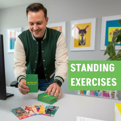 Desk Exercise Cards, 52 Workout Cards for Office & Work Breaks, Seated & Standing Fitness Deck for Adults, Exercise Card Game for Sedentary Workers at Home or Office