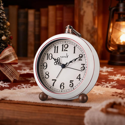 FLOITTUY 4.5" Battery Operated Antique Retro Analog Metal Alarm Clock, Silent Bedside Desk Clock, Wall-Hanging Vintage Clock(Exquisite Bronze)