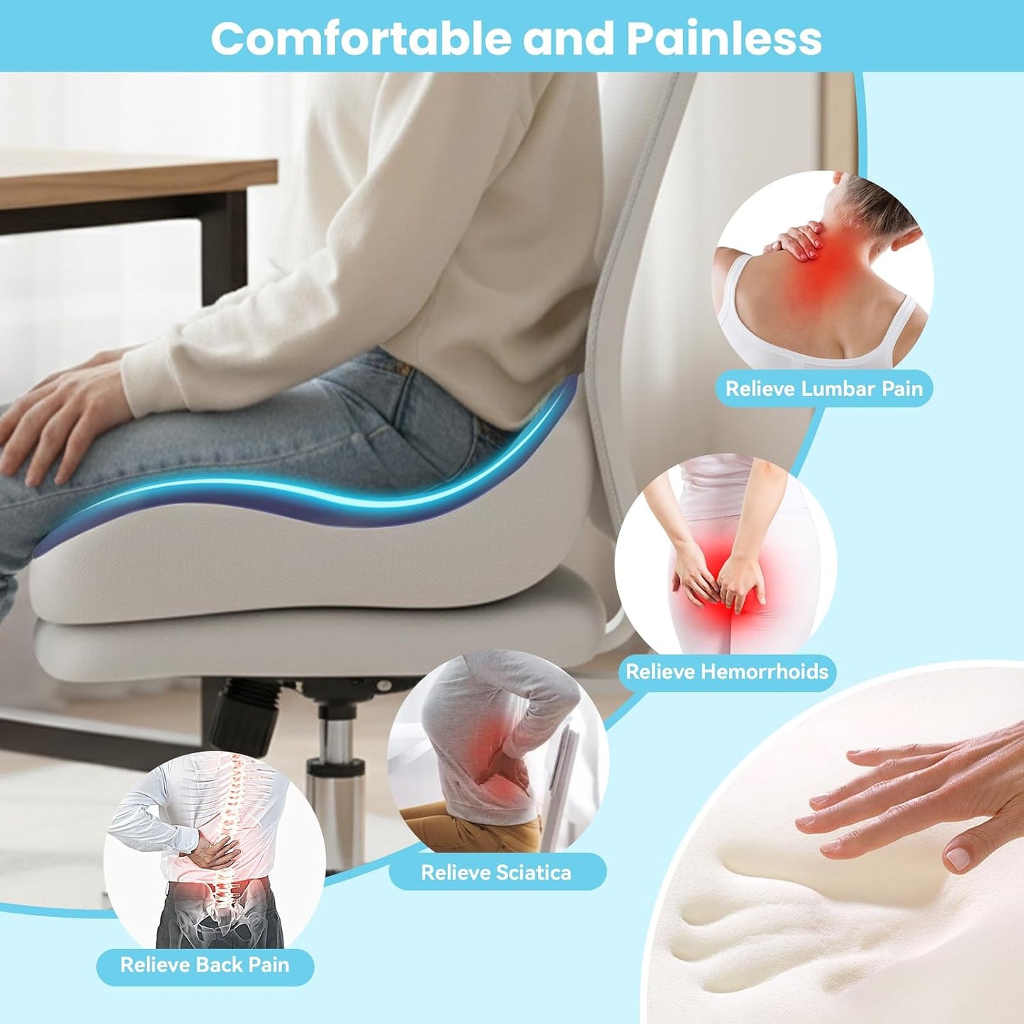 Seat Cushion, Memory Foam for Sit Bone and Back Pain Relief | Dual-Hole Ventilation, Coccyx,Sciatica and Tailbone Hip Relief ,Posture Support ,Office Chair and Car Seat,Home Use