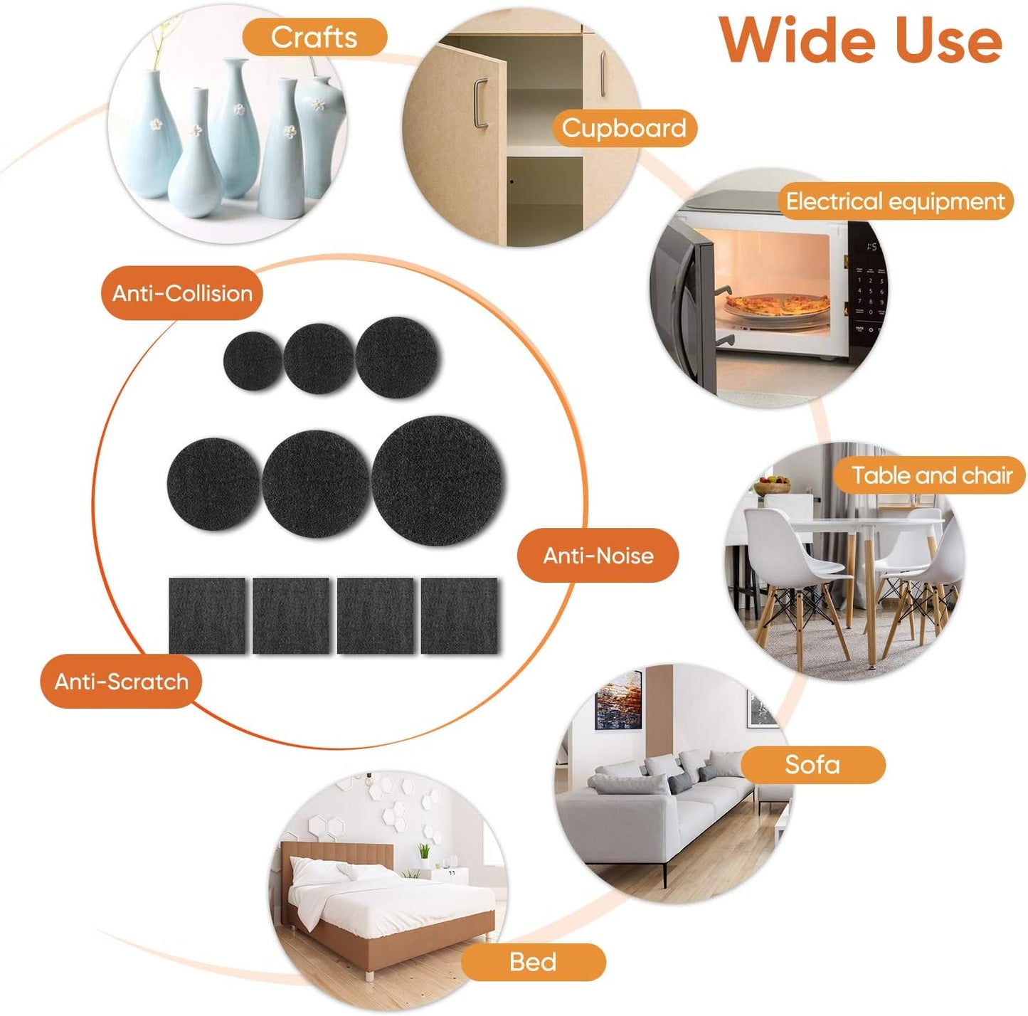 Furniture Pads 300 Pack Furniture Felt Pads for Hardwood Floors, Beige | Huge Quantity Self Adhesive Anti Scratch Floor Protector for Furniture Legs with 60 Cabinet Door Bumpers