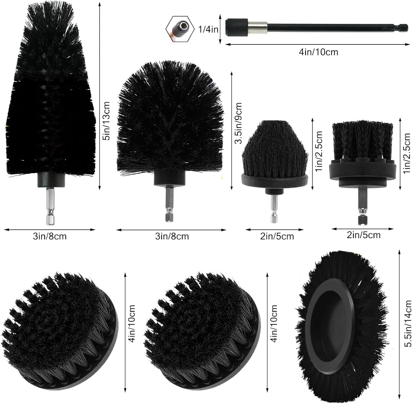 8 Pcs Drill Brush Attachment Set - Power Scrub Brush Kit | Brush Drill with Extend Long Attachmen - All Purpose Household Cleaning Brushes for Car, Grout, Floor, Tub, Bathroom