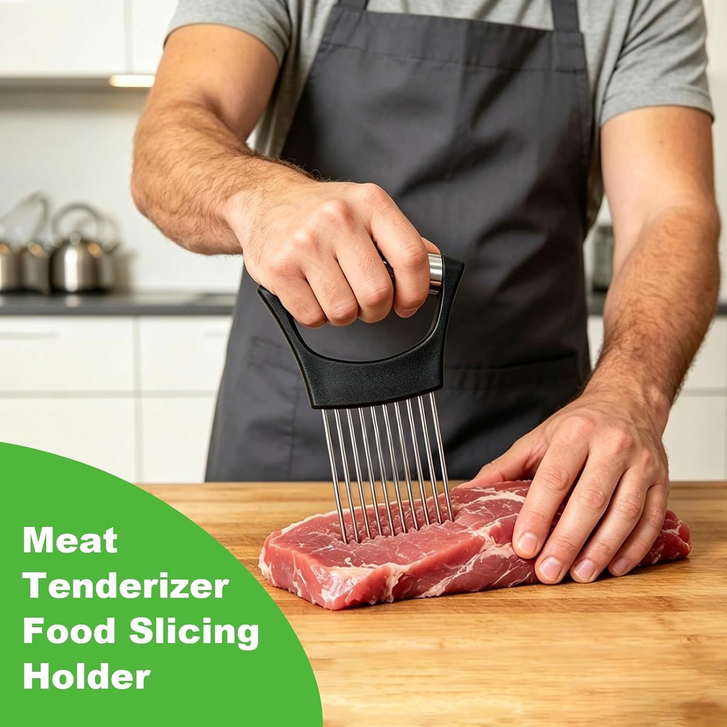 Onion Slice Holder, Stainless Steel Onion Holder for Slicing with Protective Case,Chopper Slicing Assistant Tool for Meat, Onion, Potato, Tomato,Lemon - Kitchen Gadgets (1 Pack)