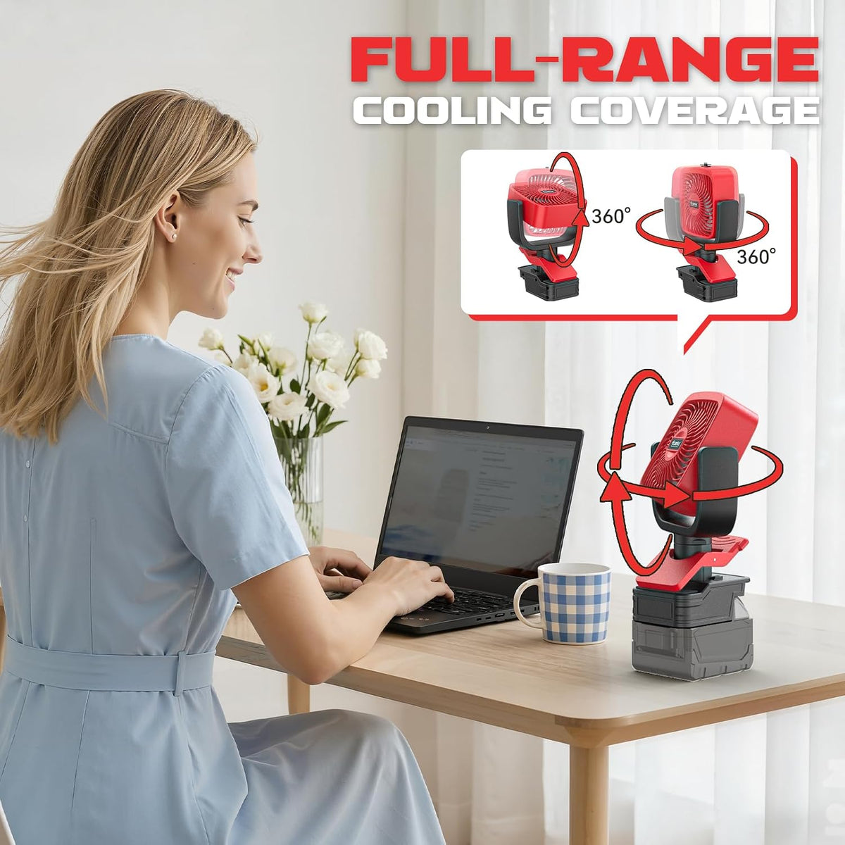 Ecarke 4" Clip Fan Compatible with Milwaukee 18V Battery (Tool Only) 3-Speed Cordless Clip-On Fan with 360° Rotation Low Noise Portable Desk Fan for Camping Jobsite Tent Fishing Outdoor