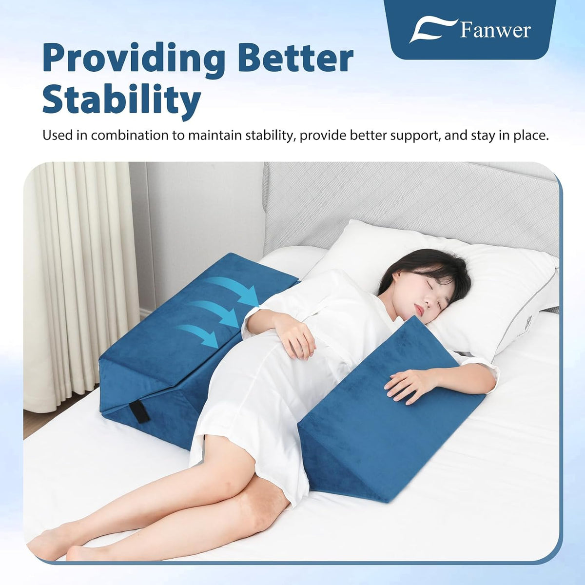 Fanwer Positioning Wedge Pillow for Side Sleeping (3 in 1), 40 Degree Triangle Bed Wedges & Body Positioners for Back Pain, Preventing Bedsores, After Surgery, Knees Elevated, Pregnancy
