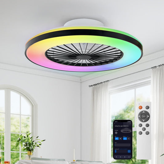 18.9" RGB Flush Mount Ceiling Fan with Light, 6 Speeds 3 Colors | Indoor Ceiling Fan · RGB+3CCT Dimmable · App/Remote Control · Quiet DC · 6-Speed Reversible · Flush Mount 18.9" · Kids Room