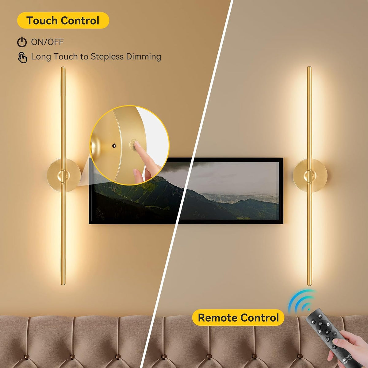 Battery Operated Wall Sconces Set of 2, Remote Control, 10000mAh, Black