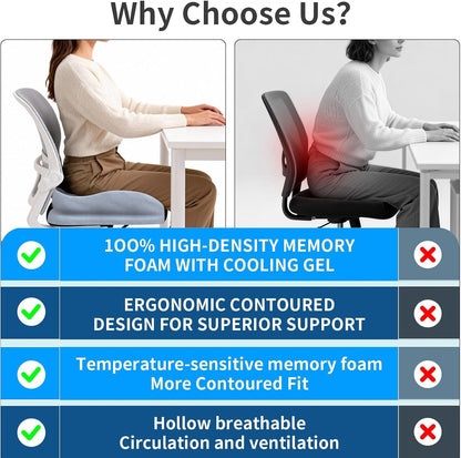 Memory Foam Ergonomic Seat Cushion for Office Chairs Pain Relief