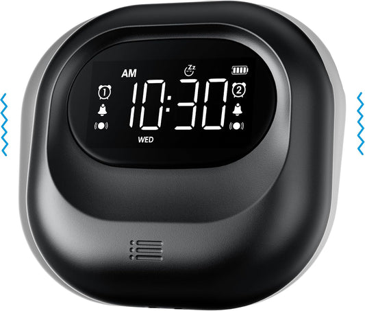 Vibrating Alarm Clock Rechargeable Battery Operated Cordless & Dual Alarms | Bed shaker for Under Pillow, Travel-friendly, Weekday/weekend Mode, Perfect for Heavy Sleepers & Hearing-impaired