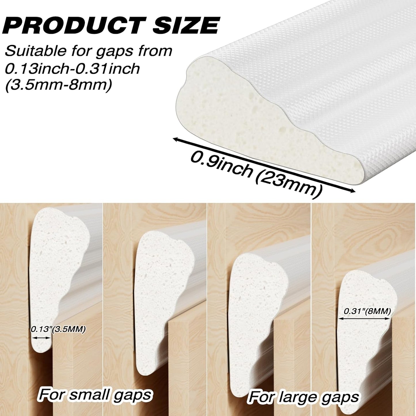 196" White Wedge Weather Stripping Door Seal, Foam Door Gap Seal | Noise & Draft Blocking, Windows & Doors Winter Insulation, Door Frame Soundproofing, Self Adhesive Weatherstrip Tape