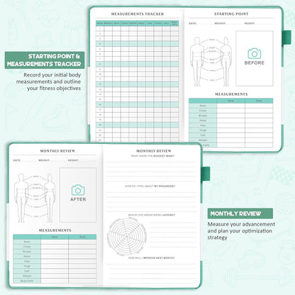 Food Journal & Workout Log Book: Daily Fitness Tracker & Food Diary with Calorie Counter | Exercise Planner Fitness Journal for Gym, Yoga, Weight Loss Goals | Workout Essentials for Women & Men, Green