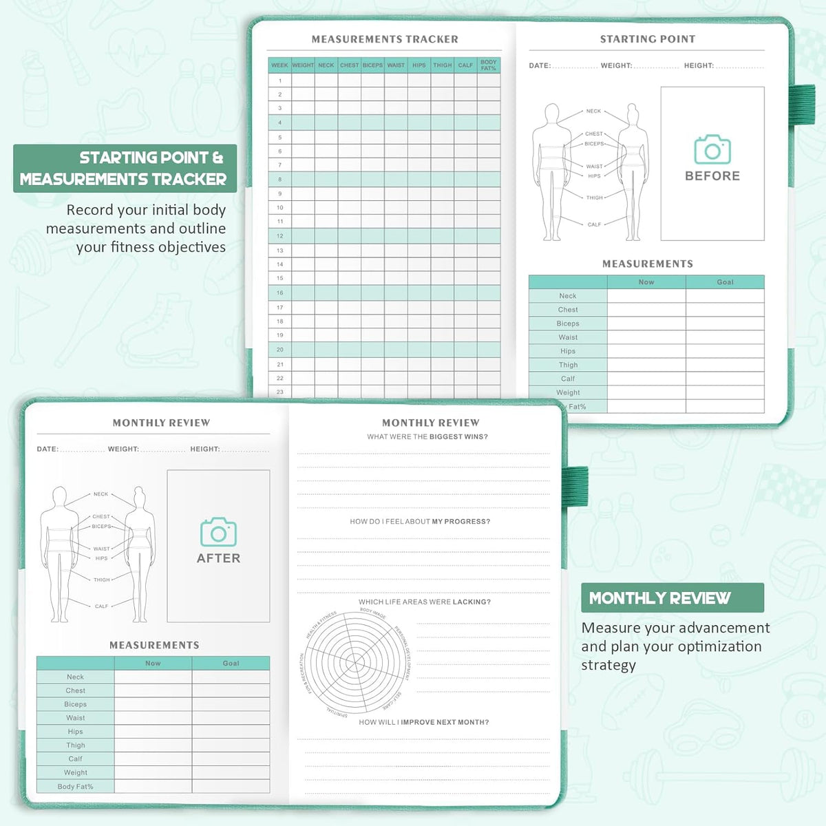 Food Journal & Workout Log Book, 90 Day Fitness Journal Tracker Diary