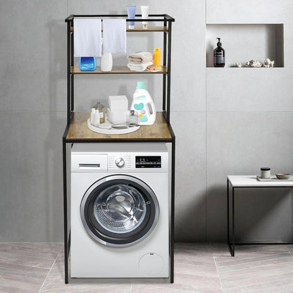 Over Washer and Dryer Storage Shelf Portable Organizer Rack Space Saver Standing Rack with Adjustable Feet for Bathroom Laundry Room (Black+Oak)