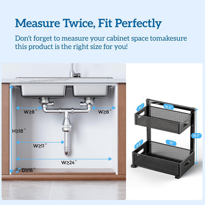 Petiza Under Sink Organizer Adjustable Height 2 Tier Bathroom Organizer Pull Out Cabinet Organer kitchen organizers and storage fridge organizers and storage,White,XL-1 Pack