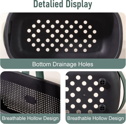 JiatuA Plastic Storage Basket with Handle Portable Shower Caddy Tote Organizer Basket Bin for Bathroom Kitchen Dorm Room Bedroom, Green | Sturdy Drainage Large Capacity Organizer Basket with Silicone Handles for Bathroom Kitchen Bedroom College Dorm