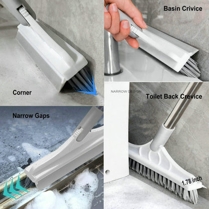2 in 1 Cleaning Scrub Brush Grout Brush Scrapee 3 Poles 47.6'' Floor Scrub Brush with Long Handle V-Shape Stiff Bristle Brush Scrubber with Squeegee 120°Rotate Shower Scruber for Bathroom Glass